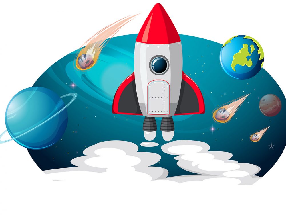 Space Ship in Outer Space with Planets Illustration