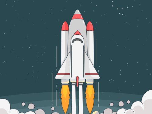 Space Ship in Outer Space with Planets Illustration