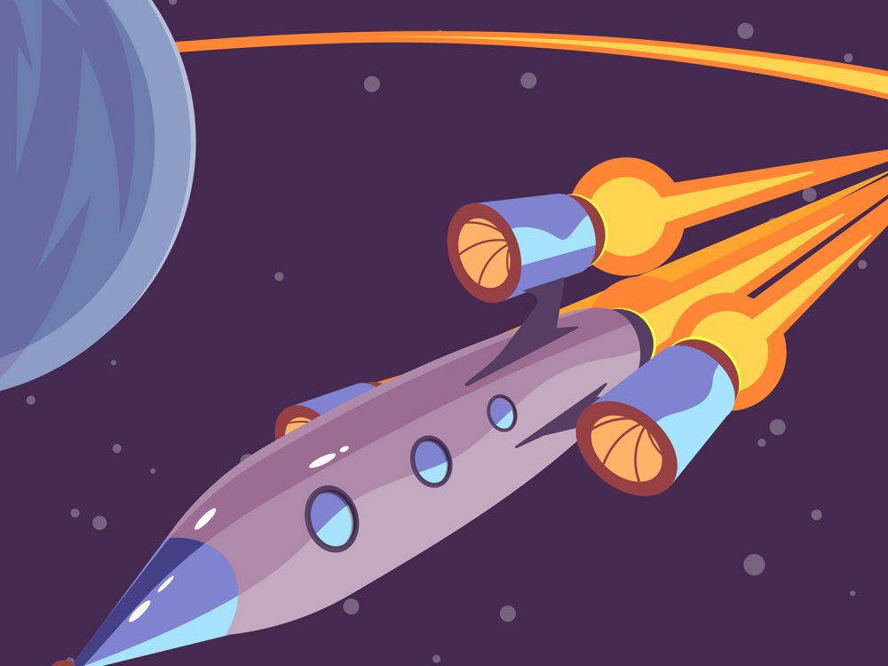 Space Ship in Outer Space with Planets Illustration