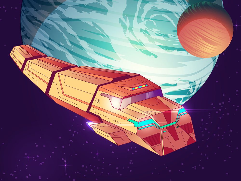 Space Ship in Outer Space with Planets Illustration