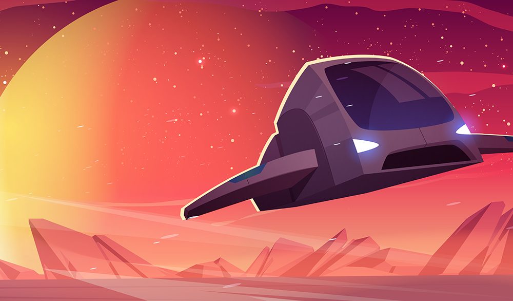 Space Ship in Outer Space with Planets Illustration