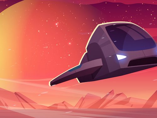 Space Ship in Outer Space with Planets Illustration