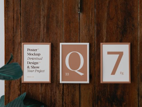 Posters on Wood Wall Mockup