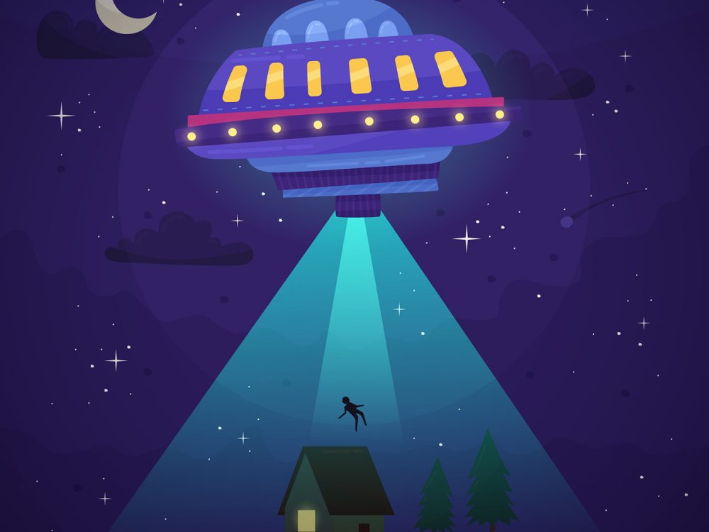 UFO Abduction Concept Free Vector Illustration