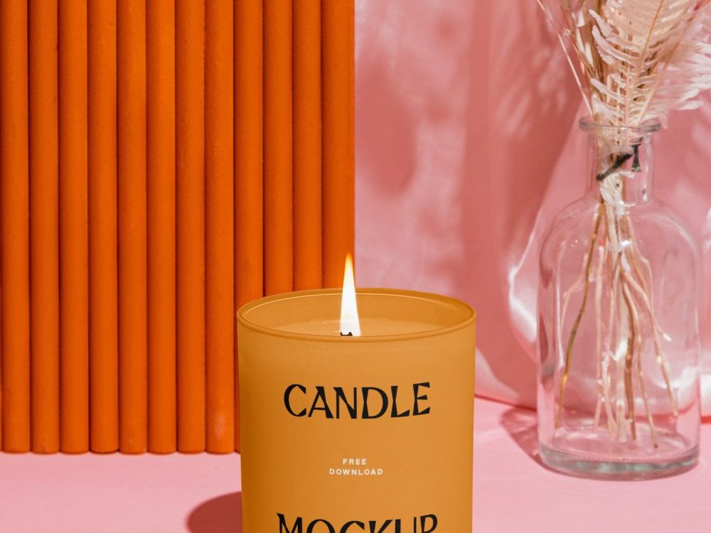 Candle with Flower Mockup