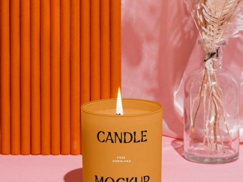 Candle with Flower Mockup