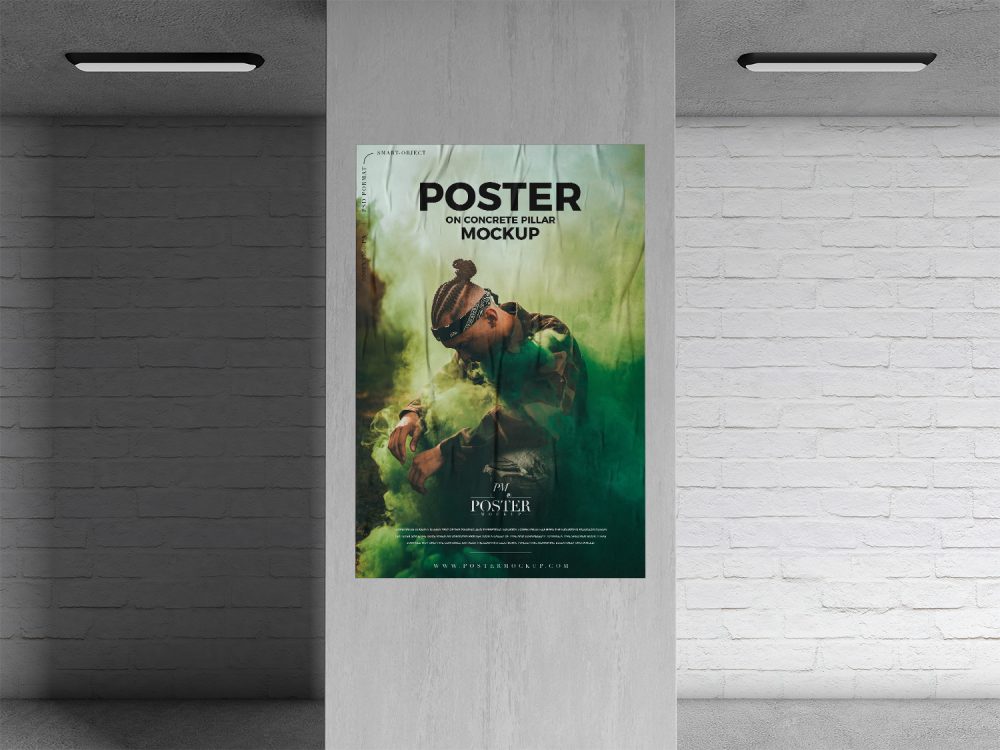 Concrete Pillar Glued Paper Poster Mockup