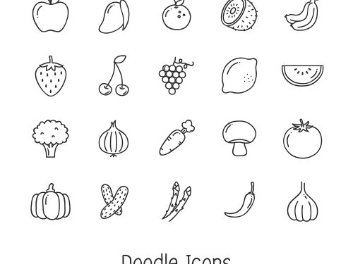 Doodle Fruits and Vegetable Icons