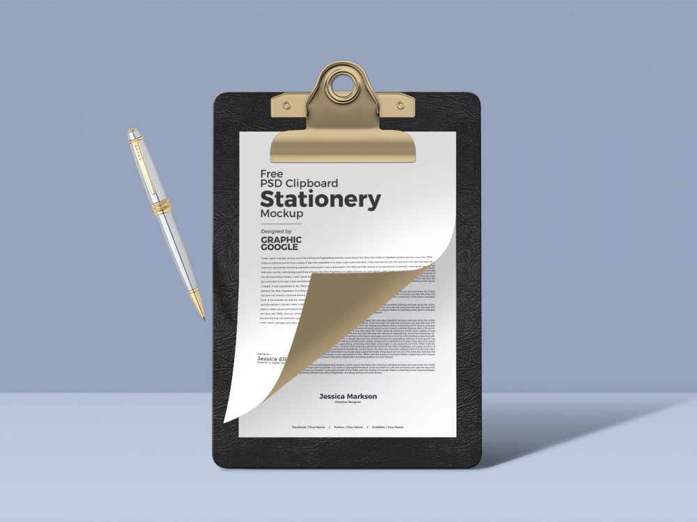 Free Clipboard Stationery PSD Mockup