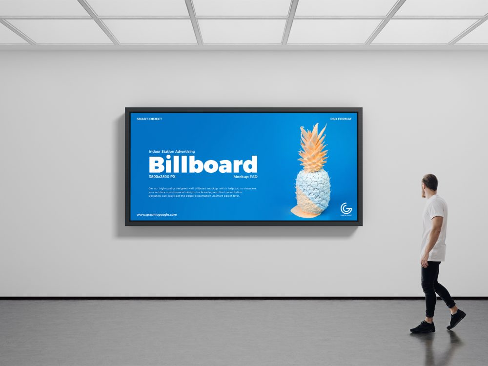 Free Indoor Station Advertising Billboard Mockup