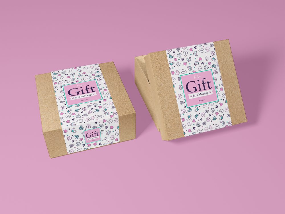 Free Craft Paper Gift Box Mockup