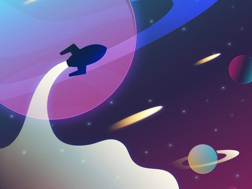 Gradient Galaxy Background with a Rocket