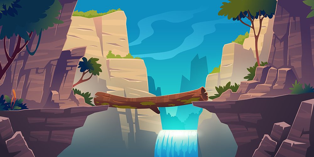 Log Bridge Between Mountains Illustration