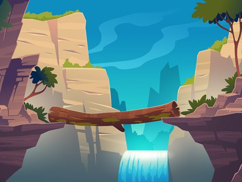 Log Bridge Between Mountains Illustration