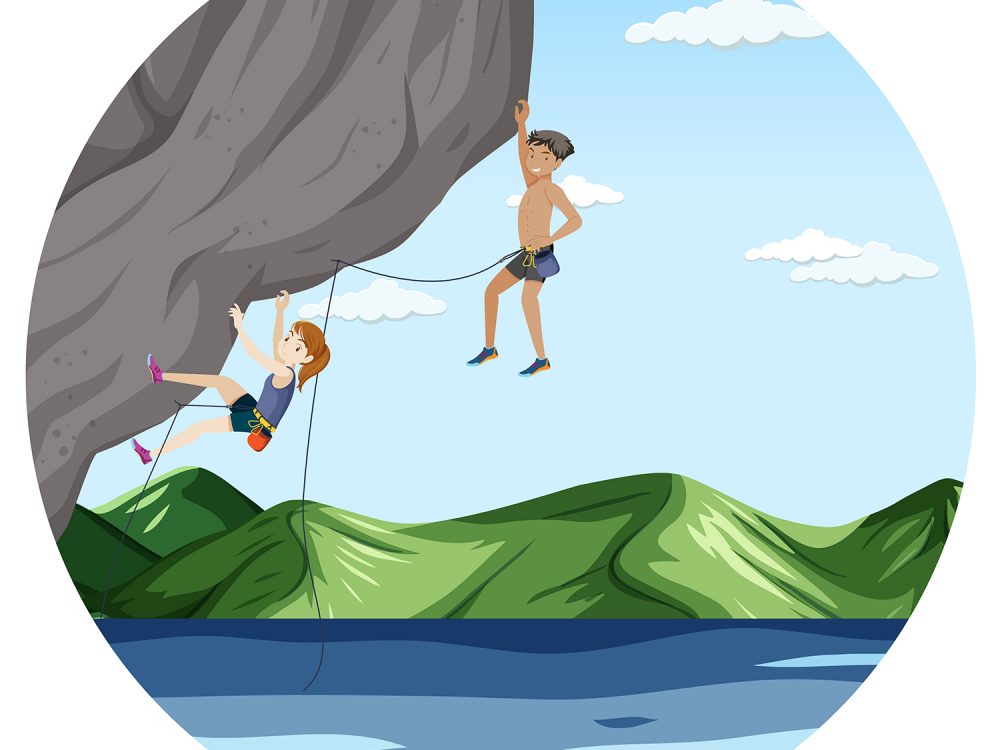 People Climbing Rocky Moutain Illustration