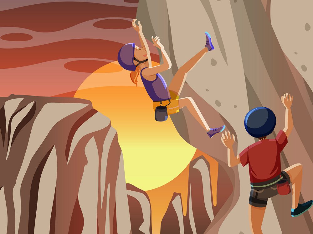 People Climbing Rocky Moutain Illustration