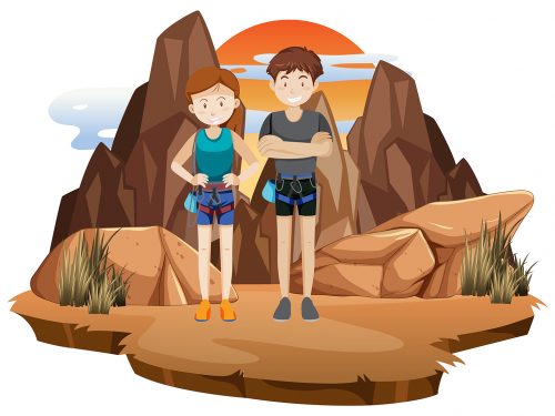 People Climbing Rocky Moutain Illustration