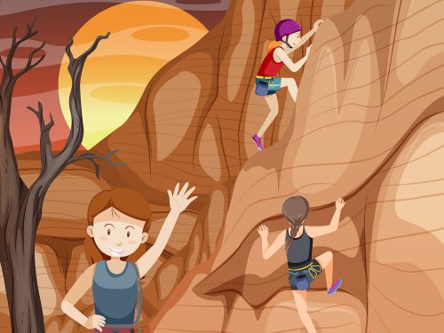 People Climbing Rocky Moutain Illustration