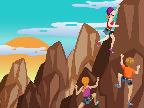 People Climbing Rocky Moutain Illustration