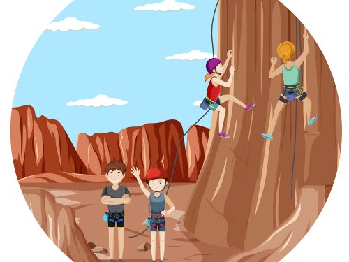 People Climbing Rocky Moutain Illustration