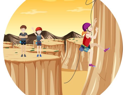 People Climbing Rocky Moutain Illustration