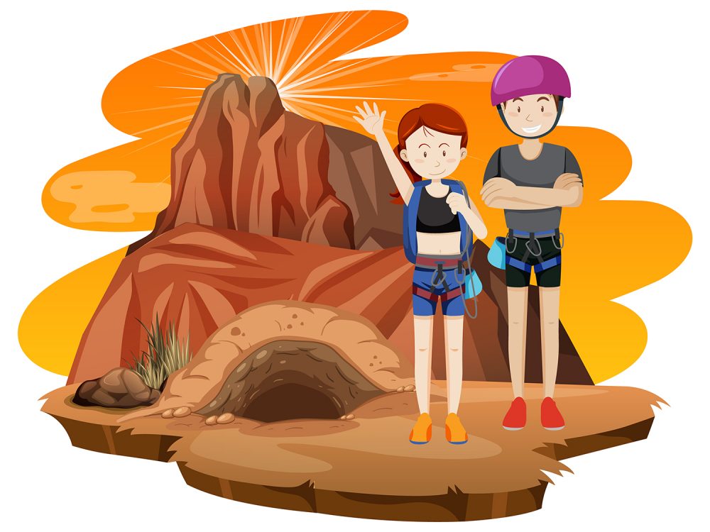 People Climbing Rocky Moutain Illustration