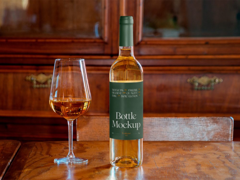 Bottle with Wine Glass Mockup