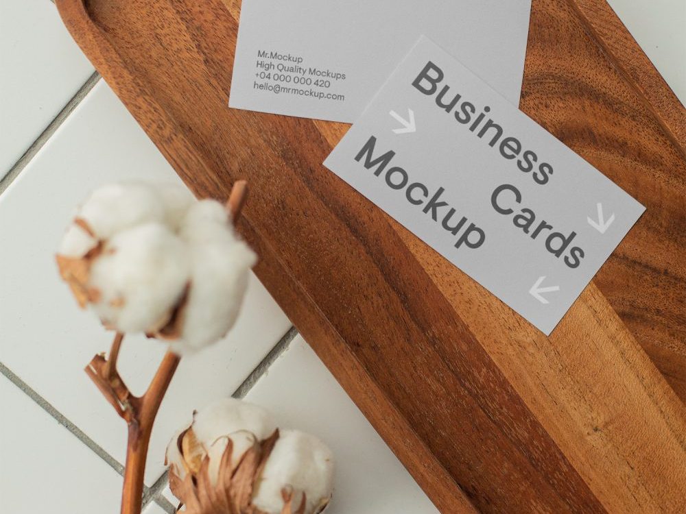 Business Card on Wood Table Mockup