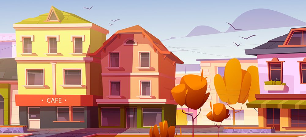 City Street with Cafe Illustration