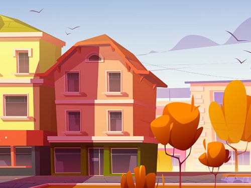 City Street with Cafe Illustration