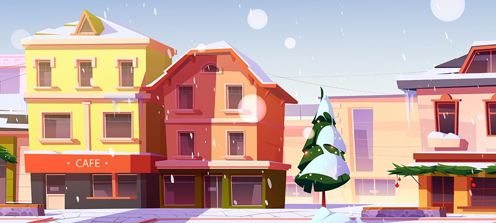 European Winter Street Illustration