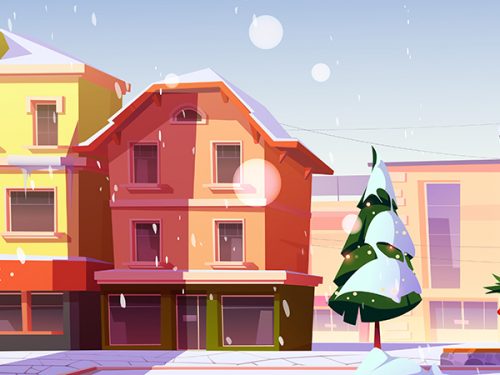 European Winter Street Illustration