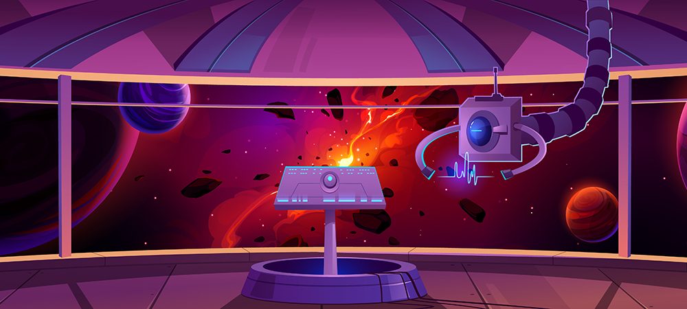 Space Ship in Outer Space Background