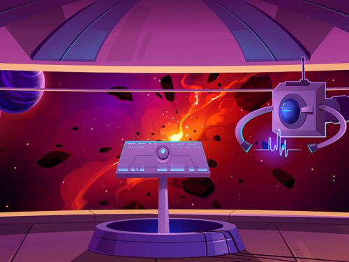 Space Ship in Outer Space Background