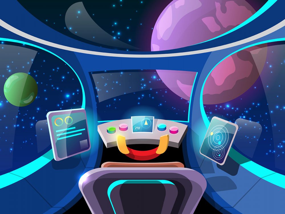 Space Ship in Outer Space Background