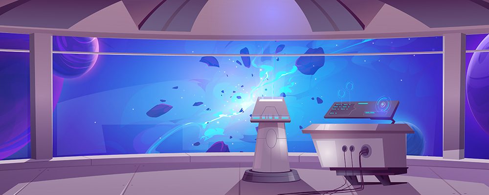 Space Ship in Outer Space Background