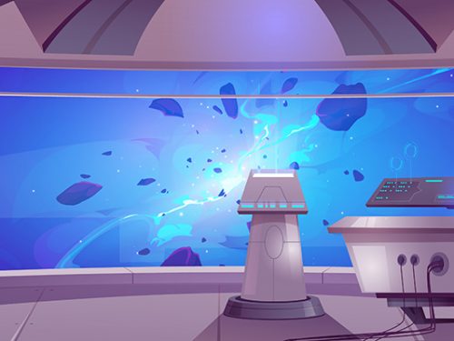 Space Ship in Outer Space Background