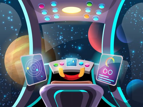 Space Ship in Outer Space Background