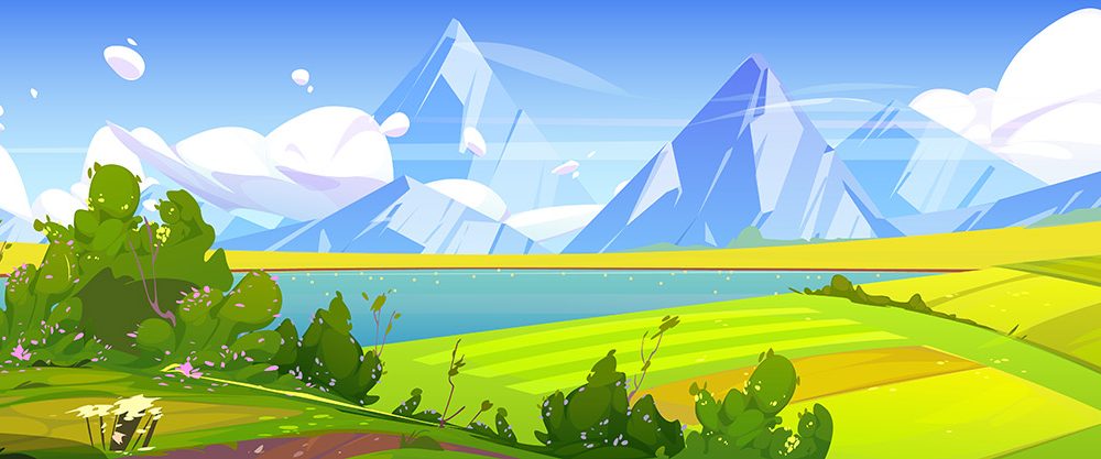 Summer Landscape with Lake Illustration