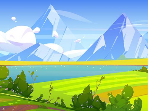 Summer Landscape with Lake Illustration