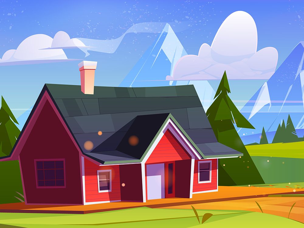 Village House in Mountain Valley Illustration
