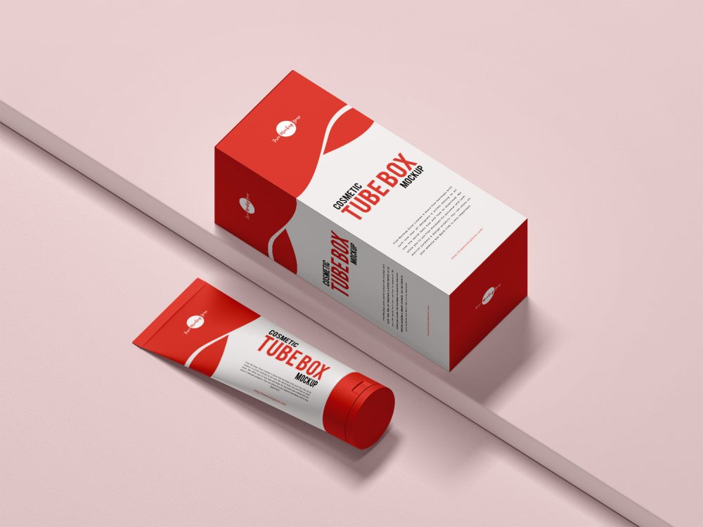 Free Cosmetics Tube with Box Mockup