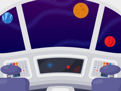 Space Ship Cockpit Interior in Outer Space Background