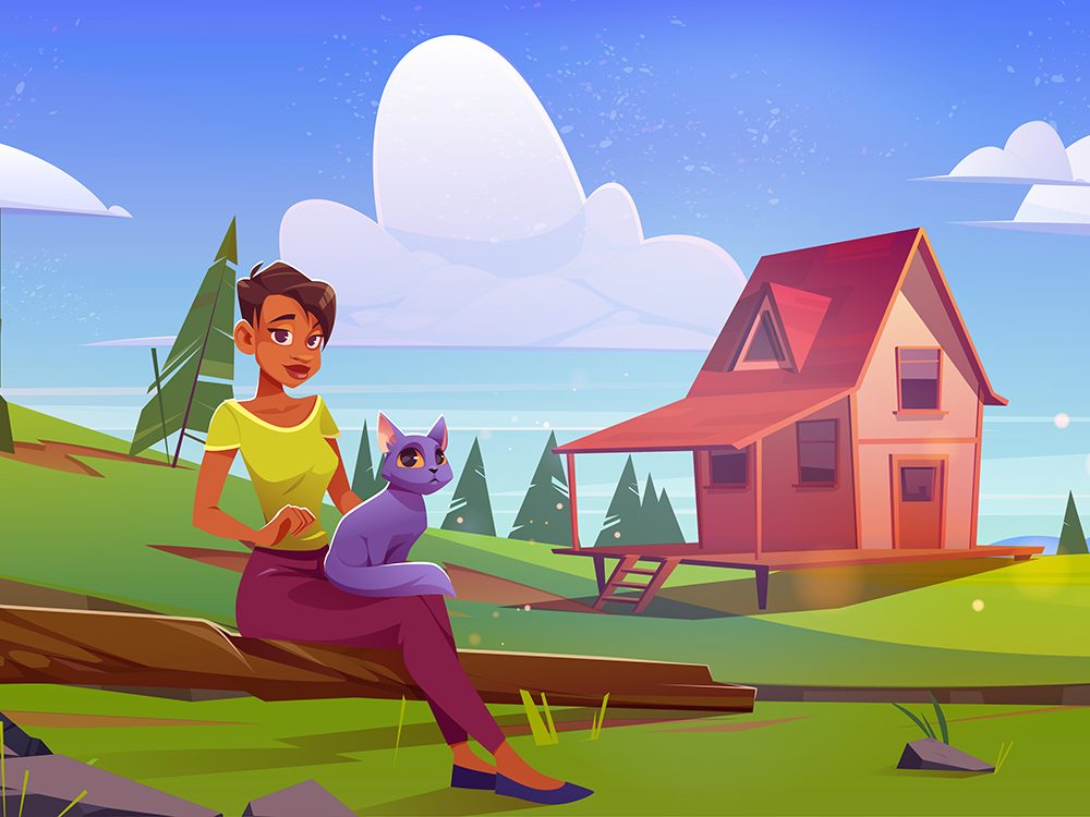 Woman with Cat Illustration