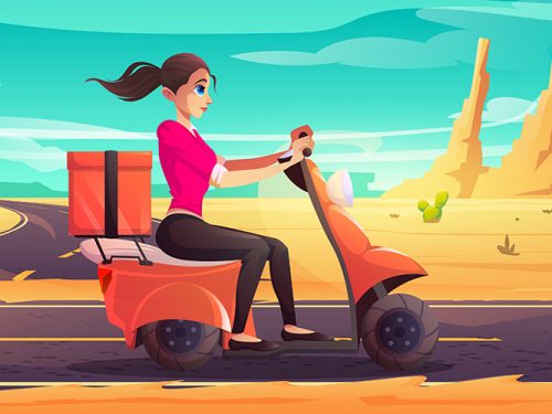 Young Woman Ride Scooter Vector Illustration