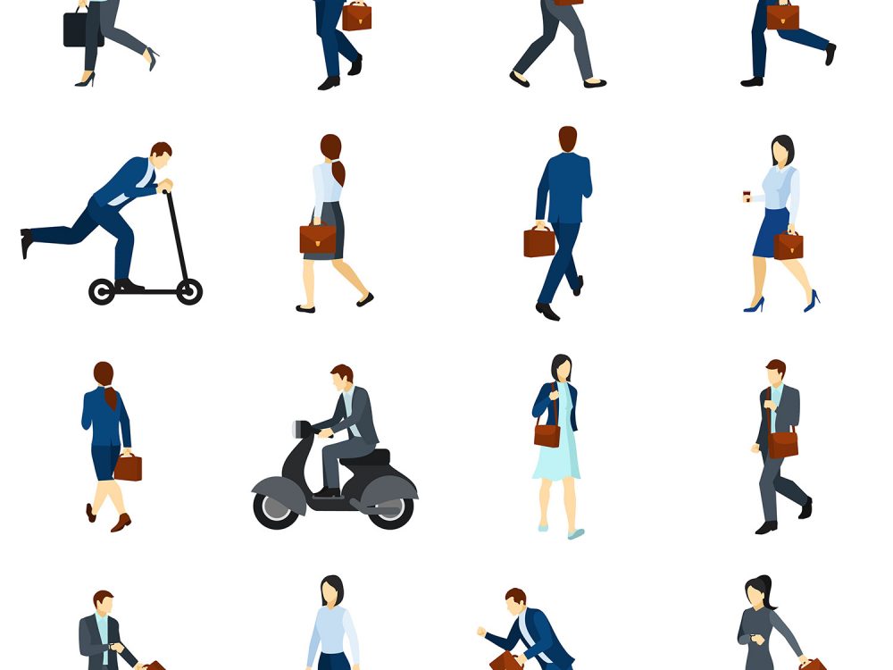 Business People Going to Work Flat Icons