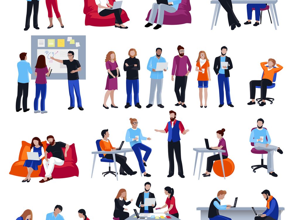 Coworking People Isolated Free Icons Set