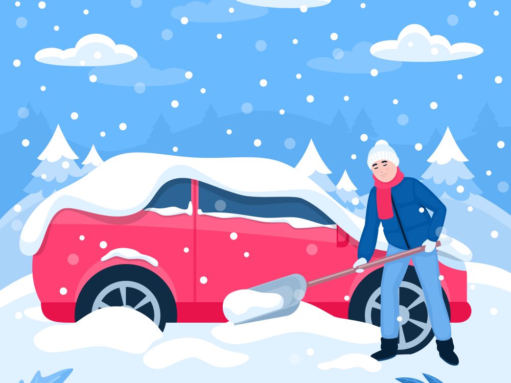 Flat Snow Car Illustration