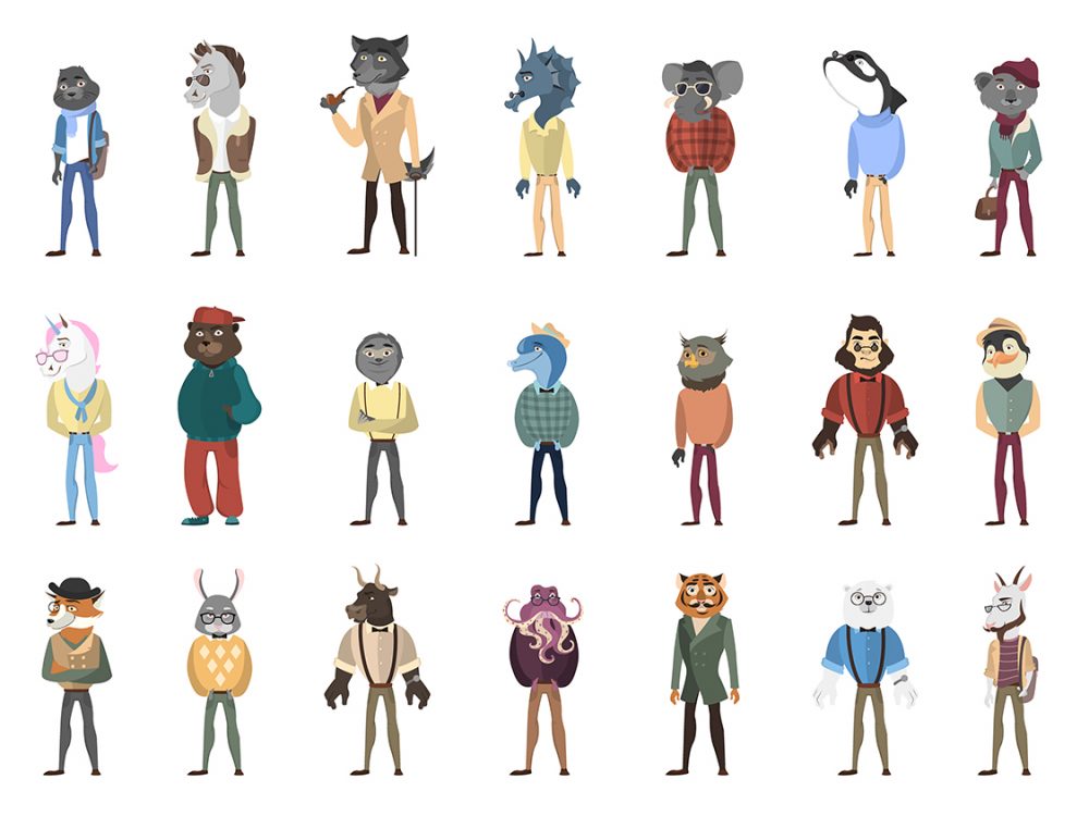 Humanized Animals Vector Icons Set