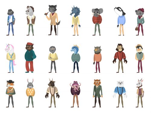 Humanized Animals Vector Icons Set